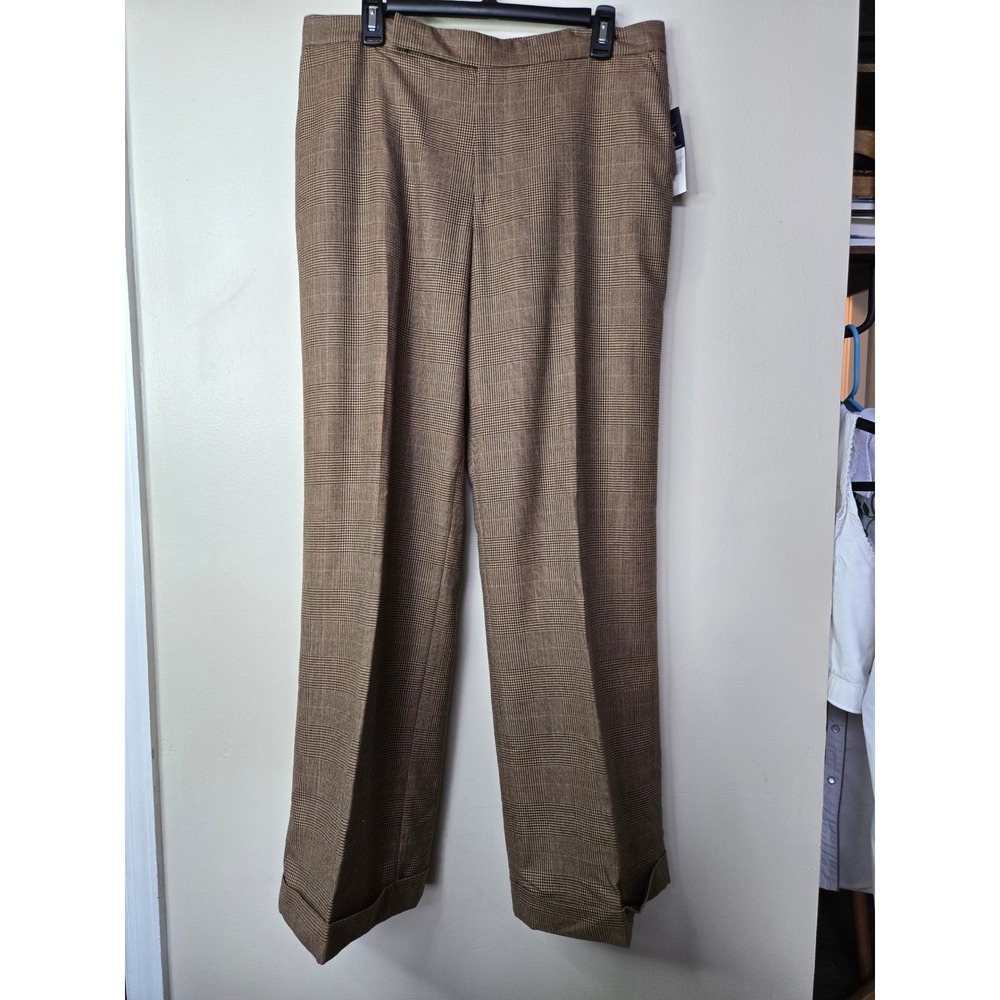American Living Brown Glen Plaid Wool Cuffed Trousers Womens 12 Owl Creek Fix-B